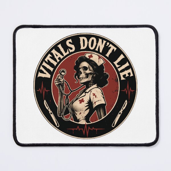 Item preview, Vitals Don't Lie Skeleton Nurse Badge | Creepy Horror Nurse Halloween Design designed and sold by Simon-art-land.