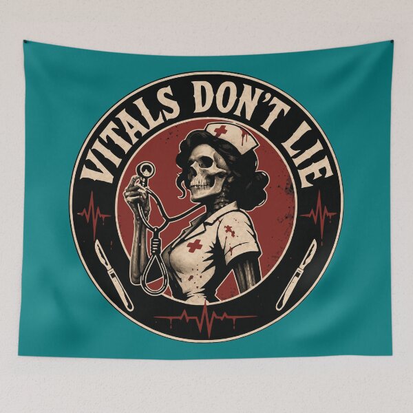 Item preview, Vitals Don't Lie Skeleton Nurse Badge | Creepy Horror Nurse Halloween Design designed and sold by Simonartland.