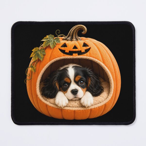 Item preview, Cavalier King Charles Spaniel Sleeping in Halloween Pumpkin Bed designed and sold by ManJiangHong.
