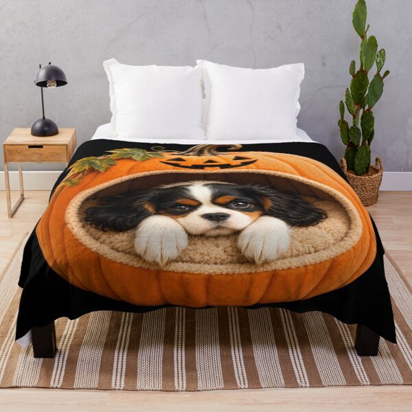 Item preview, Cavalier King Charles Spaniel Sleeping in Halloween Pumpkin Bed designed and sold by ManJiangHong.