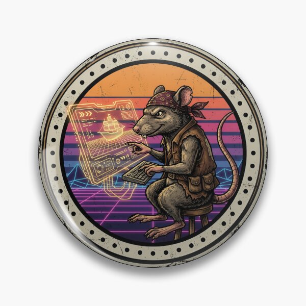 Item preview, Retro Space Hacker Rat Pirate Vintage Badge designed and sold by DuckOddity.