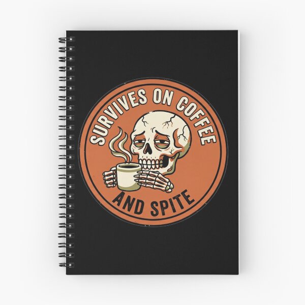 Item preview, Survives on Coffee and Spite | Skeleton Drinking Coffee Badge designed and sold by LuloCreative.