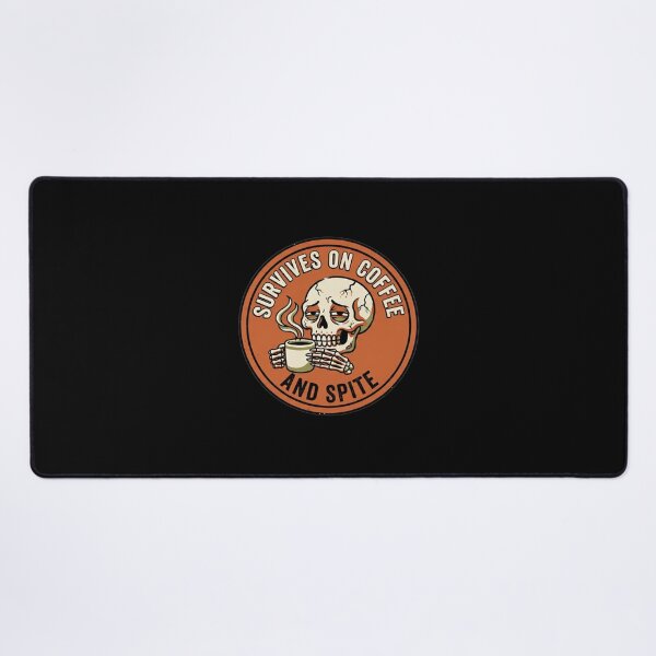 Item preview, Survives on Coffee and Spite | Skeleton Drinking Coffee Badge designed and sold by LuloCreative.