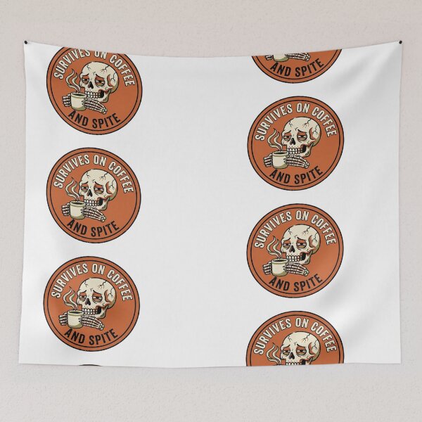 Item preview, Survives on Coffee and Spite | Skeleton Drinking Coffee Badge designed and sold by LuloCreative.