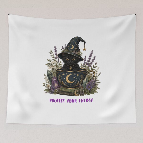 Item preview, Protect Your Energy Black Cat Witchy Coffee Cup designed and sold by RajStore41.
