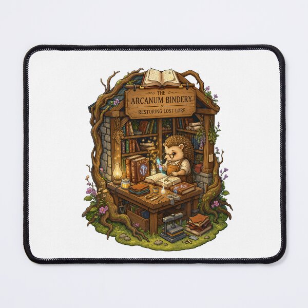 Item preview, The Arcanum Bindery | Hedgehog Bookbinder | Magical Book Restoration | Fantasy Library | Enchanted Bookshop | Dark Academia Gift designed and sold by MrDev.