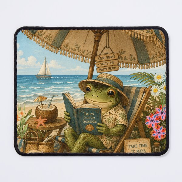Item preview, Cozy Beach Frog Reading a Book | Cute Summer Frog Cottagecore Beach T-Shirt designed and sold by Meda2.