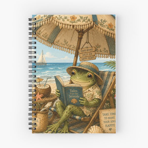 Item preview, Cozy Beach Frog Reading a Book | Cute Summer Frog Cottagecore Beach T-Shirt designed and sold by Meda2.