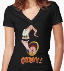 Earthworm Jim, Groovy! Women's Fitted V-Neck T-Shirt