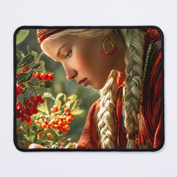 Item preview, Young Woman Harvesting Red Berries in Nature Scene designed and sold by Artessie.