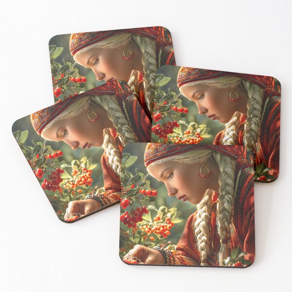 Item preview, Young Woman Harvesting Red Berries in Nature Scene designed and sold by Artessie.