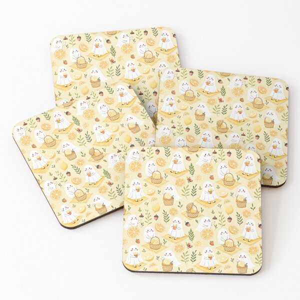 Item preview, Cute Lemon Ghost Picnic Pattern designed and sold by Storybook Botanica.