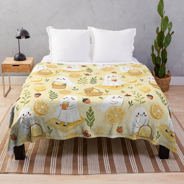 Item preview, Cute Lemon Ghost Picnic Pattern designed and sold by Storybook Botanica.