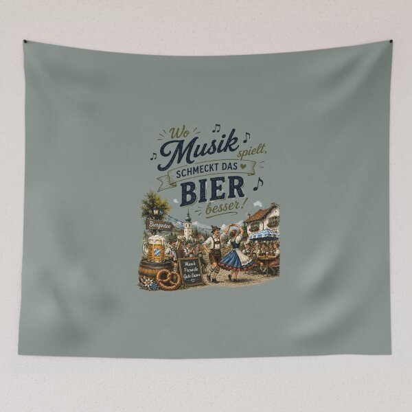 Artikelvorschau, Lustige bayerische Biergartengestaltung – „Wo Musik Spielt, Schmeckt Das Bier Besser“ entworfen und verkauft von Alpine-Ink.