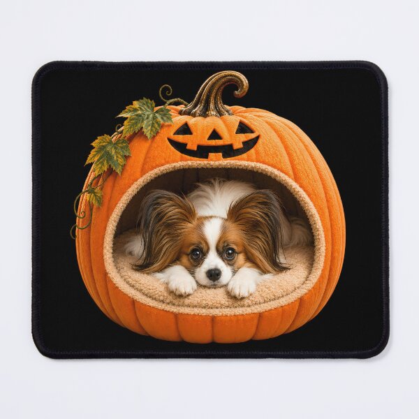 Item preview, Papillon Dog in Halloween Pumpkin Bed designed and sold by ManJiangHong.