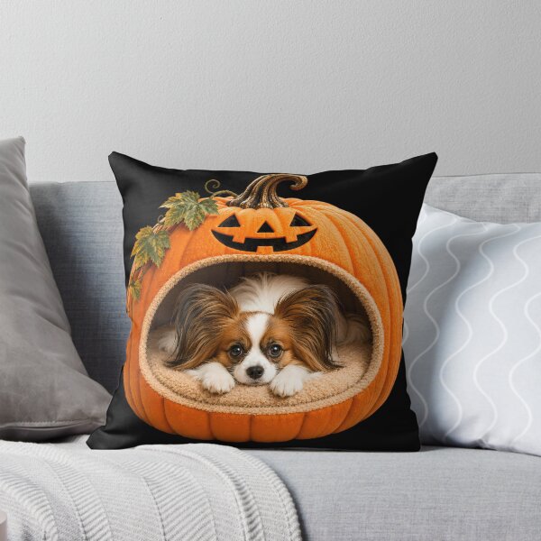 Item preview, Papillon Dog in Halloween Pumpkin Bed designed and sold by ManJiangHong.