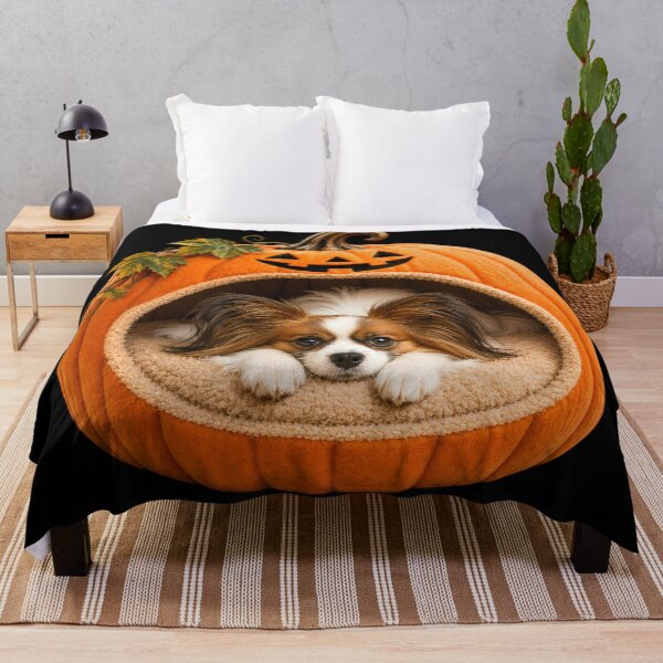Item preview, Papillon Dog in Halloween Pumpkin Bed designed and sold by ManJiangHong.