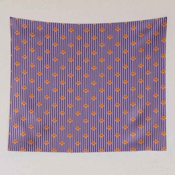 Item preview, Purple Floral Pattern | Orange Flowers on Plum Stripes | Retro Orange Floral Stripes Design | Preppy Orange Flower Pattern | Coquette Purple and Orange Flowers with Vertical Stripes designed and sold by VivaFy.