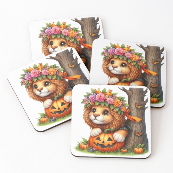 Item preview, Cute Halloween Lion Cat With Pumpkin And Flower Crown Autumn Fantasy Animal designed and sold by Merchrise.