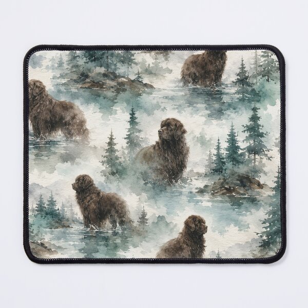 Item preview, Newfoundland dog in pine trees watercolor illustration designed and sold by Anne Londez Studio.