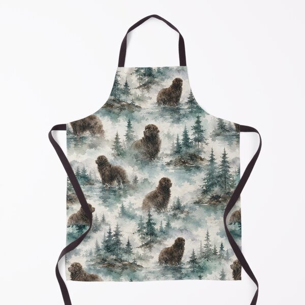 Item preview, Newfoundland dog in pine trees watercolor illustration designed and sold by Anne Londez Studio.
