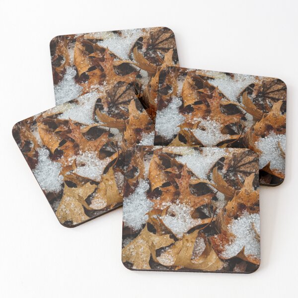Item preview, Graupel Snow on Autumn Brown Leaves Photo designed and sold by NikaNavi.