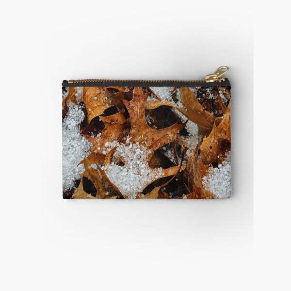 Item preview, Graupel Snow on Autumn Brown Leaves Photo designed and sold by NikaNavi.