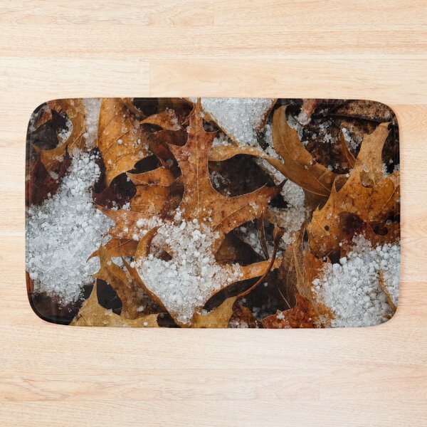 Item preview, Graupel Snow on Autumn Brown Leaves Photo designed and sold by NikaNavi.
