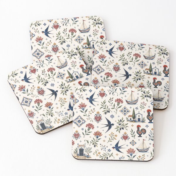 Item preview, Portuguese Folk Pattern - Azulejo Swallows & Barcelos Rooster designed and sold by QCena.
