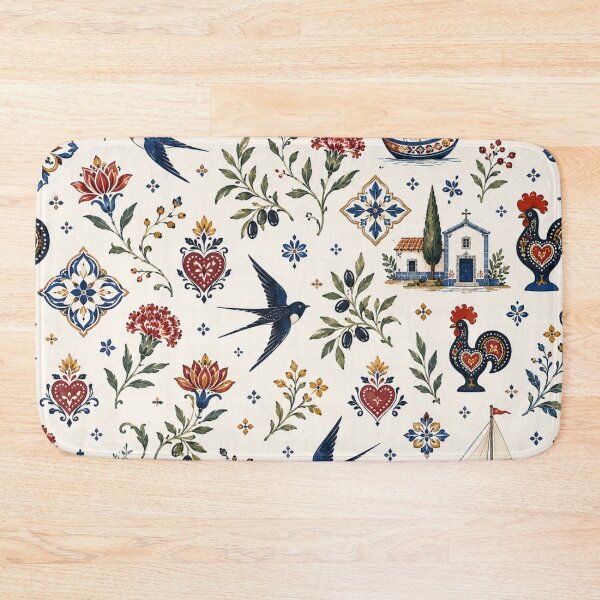 Item preview, Portuguese Folk Pattern - Azulejo Swallows & Barcelos Rooster designed and sold by QCena.