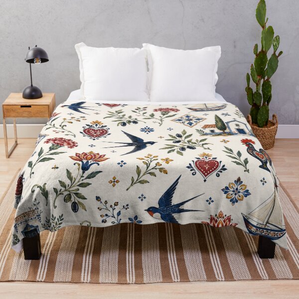 Item preview, Portuguese Folk Pattern - Azulejo Swallows & Barcelos Rooster designed and sold by QCena.