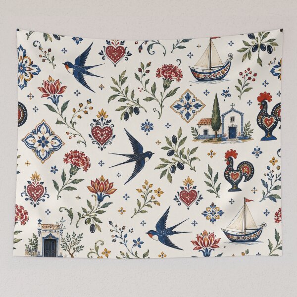 Item preview, Portuguese Folk Pattern - Azulejo Swallows & Barcelos Rooster designed and sold by QCena.