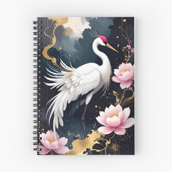 Item preview, Japanese Crane with Pink Cherry Blossoms designed and sold by BetweenForms.
