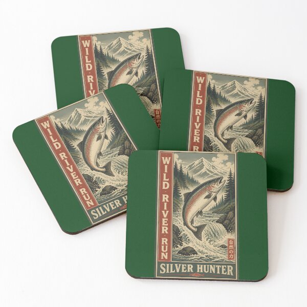Item preview, Wild River Run Salmon - Vintage Japanese Fly Fishing Emblem designed and sold by ThirdShiftLab.