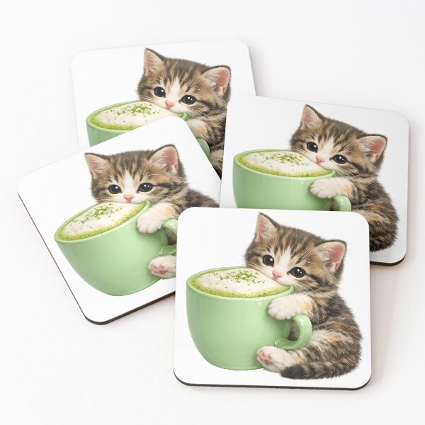 Item preview, Cute Matcha Green Tea Cat Latte designed and sold by wallpapersarts.