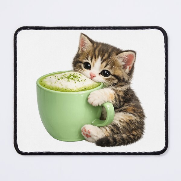 Item preview, Cute Matcha Green Tea Cat Latte designed and sold by wallpapersarts.