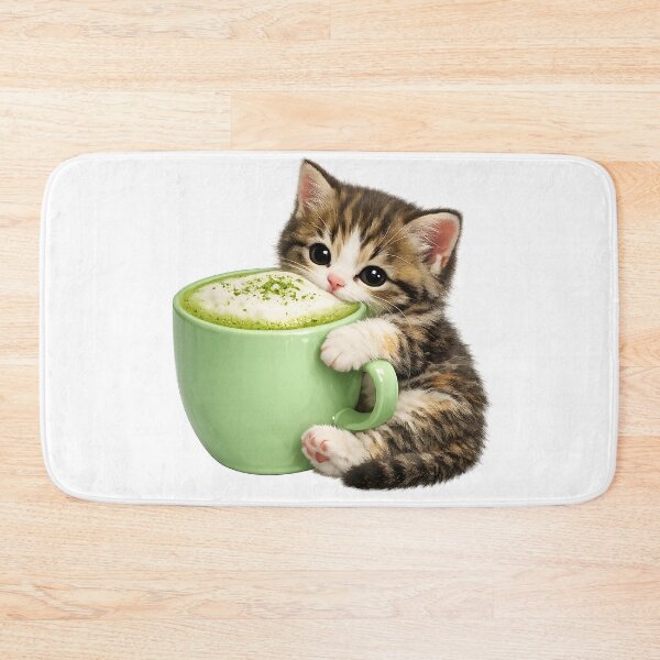Item preview, Cute Matcha Green Tea Cat Latte designed and sold by wallpapersarts.