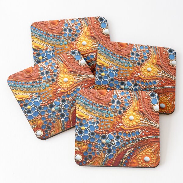 Item preview, Aboriginal Crimson Turquoise 3D Dot Painting Abstract Pattern designed and sold by GrinGalore.