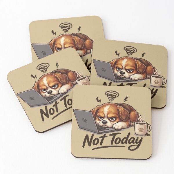 Item preview, Not Today Angry Dog – Funny Overworked Puppy Laptop & Coffee Cartoon designed and sold by Northern Glow Art.