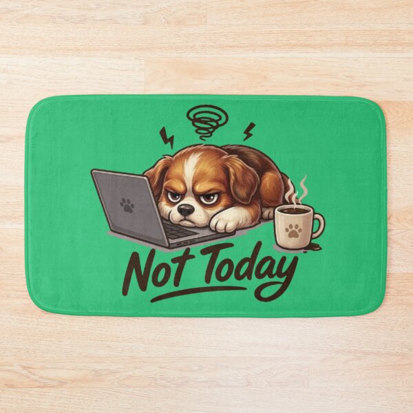 Item preview, Not Today Angry Dog – Funny Overworked Puppy Laptop & Coffee Cartoon designed and sold by Northern Glow Art.