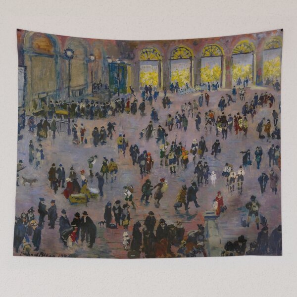 Item preview, Rush hour in the 'Südbahnhof' railroad train station, Vienna landscape painting by Richard Bloos designed and sold by Jéanpaul  Ferro.