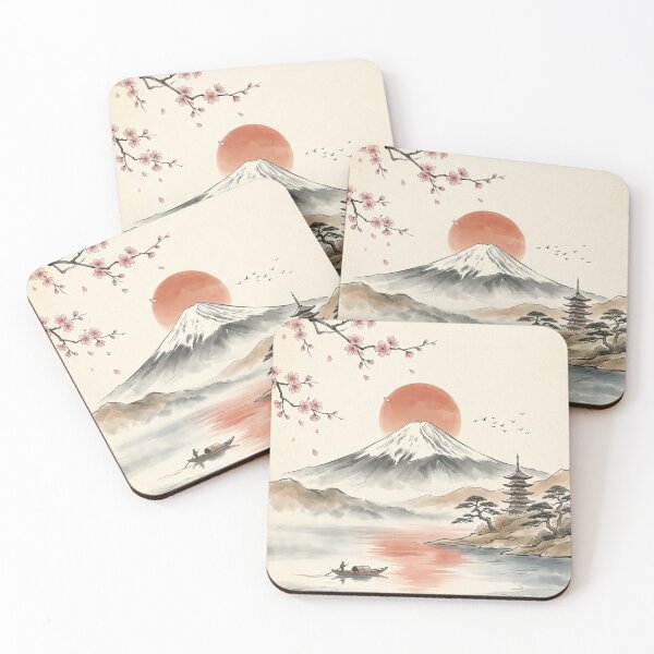 Item preview, Mount Fuji Japanese Cherry Blossom Pagoda Red Sun Boat Graphic designed and sold by PACS0011.