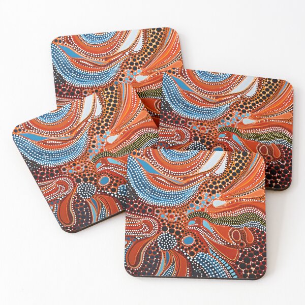 Item preview, Aboriginal Inspired Dot Art - Terracotta Blue Abstract Wave Pattern designed and sold by GrinGalore.