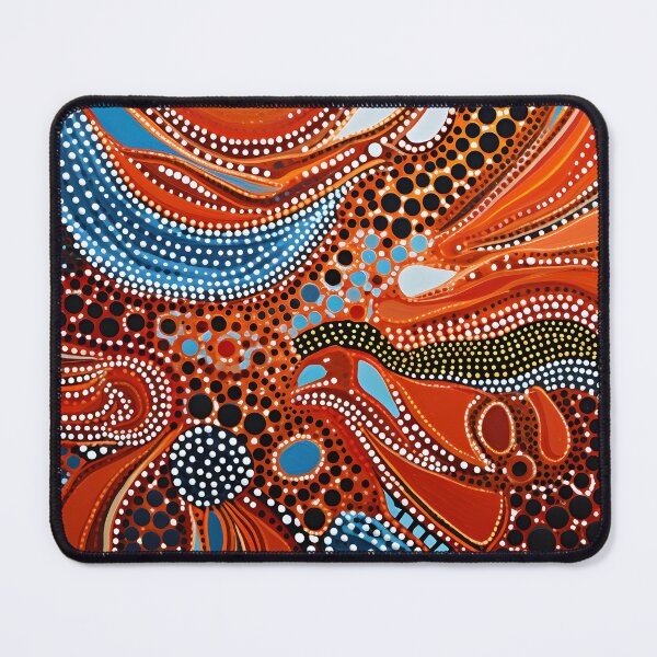 Item preview, Aboriginal Inspired Dot Art - Terracotta Blue Abstract Wave Pattern designed and sold by GrinGalore.