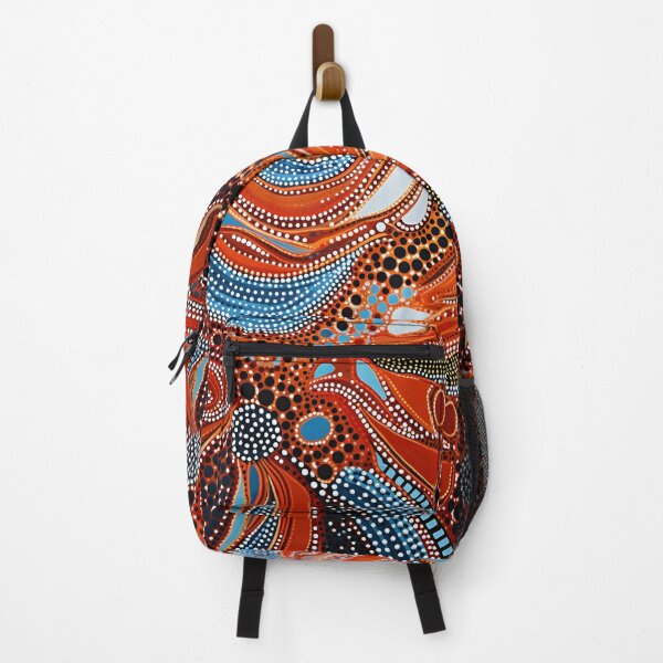 Item preview, Aboriginal Inspired Dot Art - Terracotta Blue Abstract Wave Pattern designed and sold by GrinGalore.