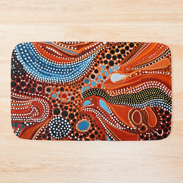 Item preview, Aboriginal Inspired Dot Art - Terracotta Blue Abstract Wave Pattern designed and sold by GrinGalore.
