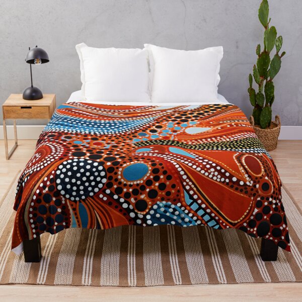 Item preview, Aboriginal Inspired Dot Art - Terracotta Blue Abstract Wave Pattern designed and sold by GrinGalore.