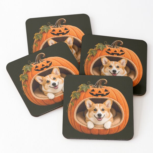Item preview, Pembroke Welsh Corgi in Pumpkin Bed – Cute Halloween Dog Art designed and sold by ManJiangHong.