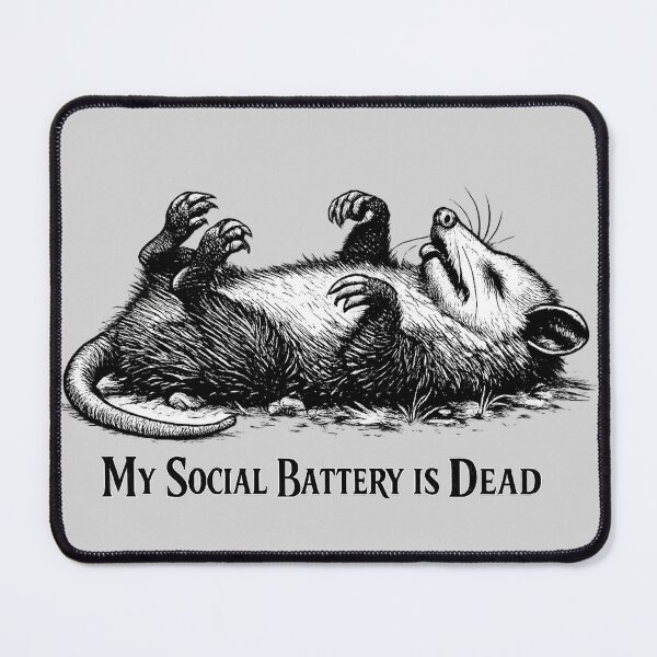 Item preview, My Social Battery Is Dead – Funny Opossum Dark Humor Vintage Engraving designed and sold by LuxeBuzz.