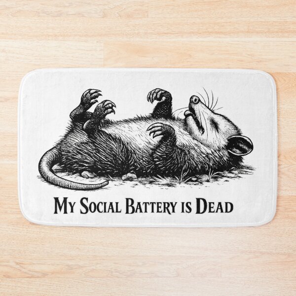 Item preview, My Social Battery Is Dead – Funny Opossum Dark Humor Vintage Engraving designed and sold by LuxeBuzz.